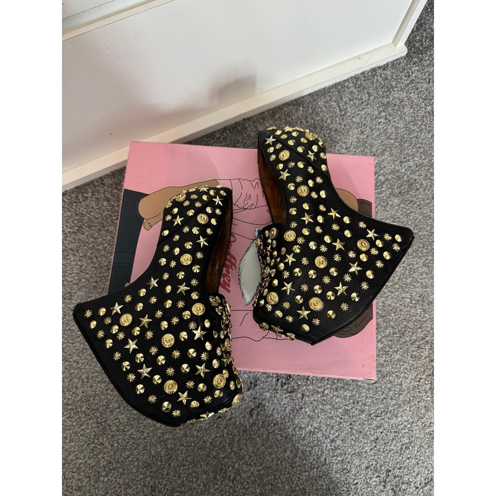 Jeffrey Campbell Studded Platform Heels Black Gold Size 7 - Picture 10 of 12
